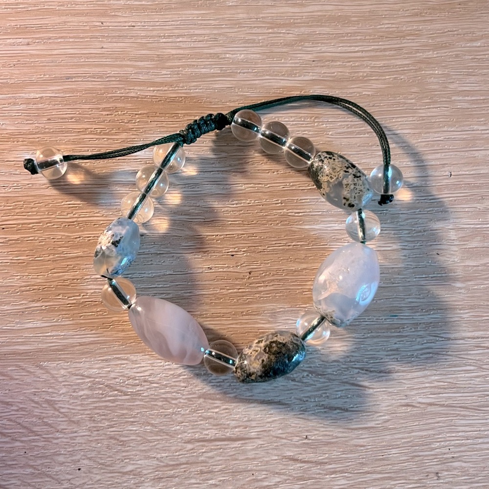 Moss Agate Adjustable Green Beaded String Bracelet